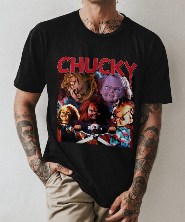 Chucky Shirt Tee Halloween Tshirt Teen Vintege Graphic T Shirt Movie Unisex Crewneck, lachlan watson, chuckey series, glen glenda