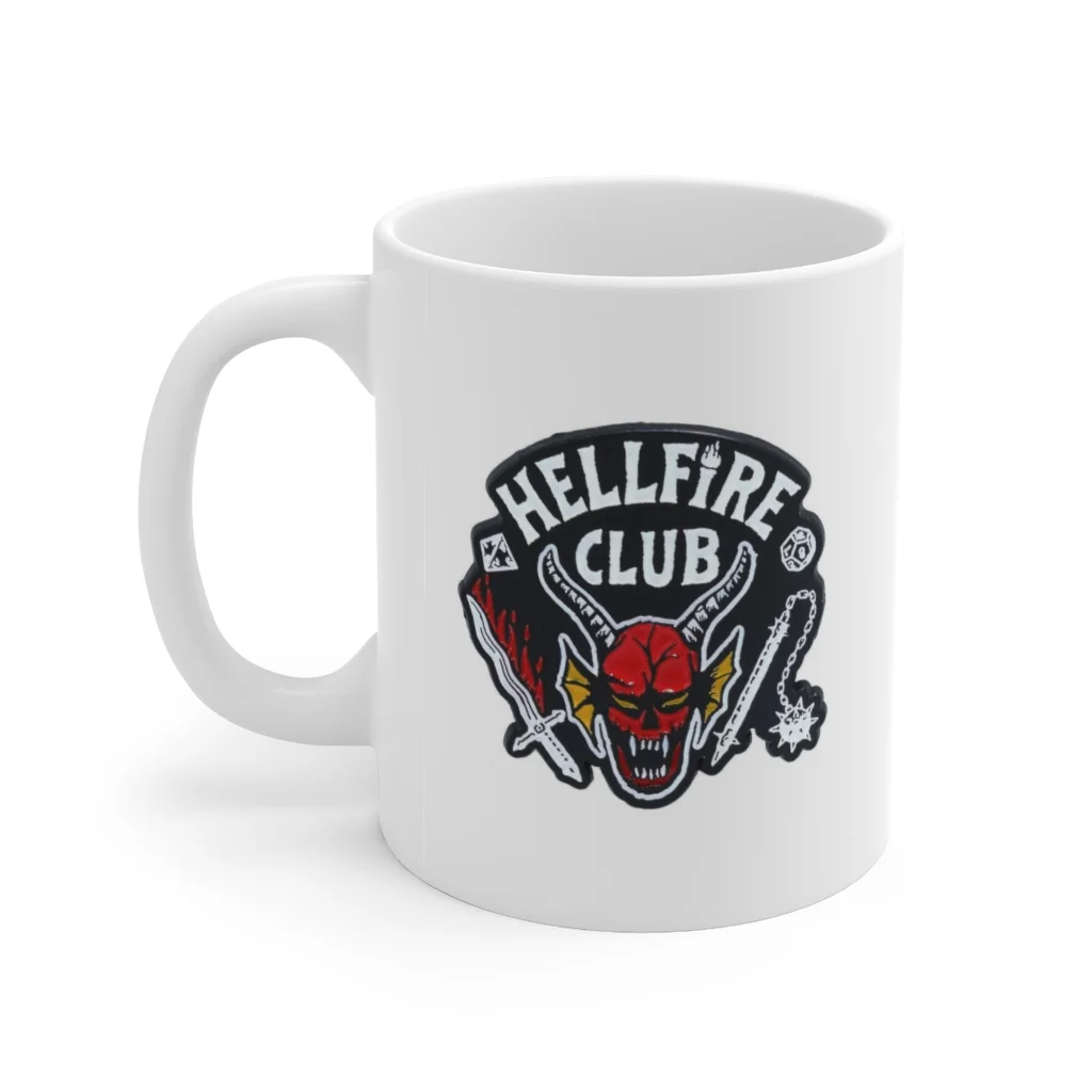 Stranger things Mug, hellfire club mug, stranger things Cup and Coaster Black and White Mug, Gift For Friend, stranger things Patch, stranger things Merch